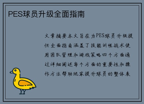 PES球员升级全面指南